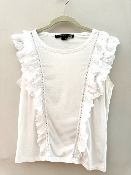 Veronica Beard Tops - Veronica Beard Jeans White Ruffle Eyelet Trim Sleeveless Pima Cotton Tee Top M